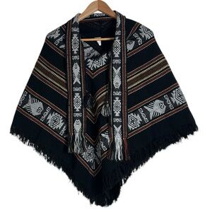 Tejidos Diaz Wool Blend Poncho Woven in Ecuador Inca Aztec Multi Color One Size
